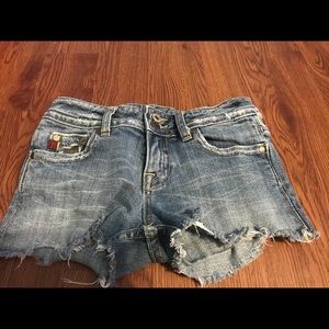 Ripped camo and denim jean shorts